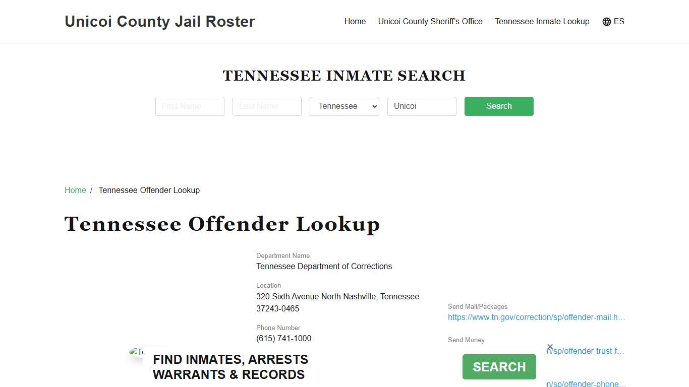 Tennessee Inmate Search, Jail Rosters