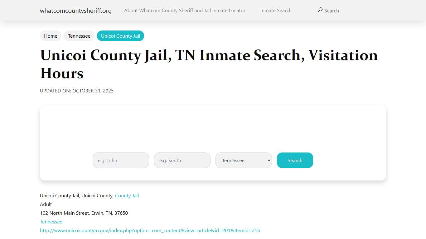 Unicoi County Jail, TN Inmate Search, Visitation Hours